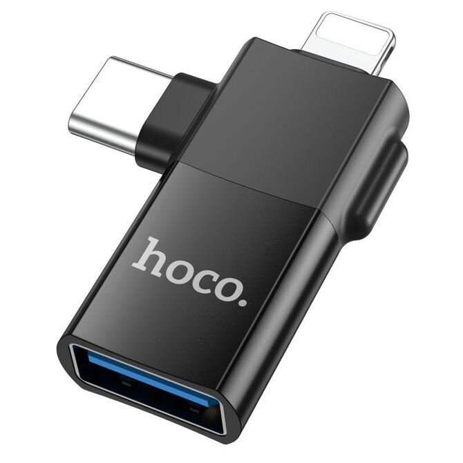 Hoco UA17 2-in-1 Adapter USB-C/Lightning zu USB-A schwarz