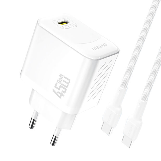 Dudao A28C 45W GaN Power Adapter mit Ladekabel USB-C auf USB-C 1m weiss