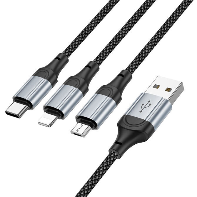 Hoco 3-in-1 Ladekabel 2.4A USB-A auf USB-C/Lightning/Micro-USB 1m schwarz